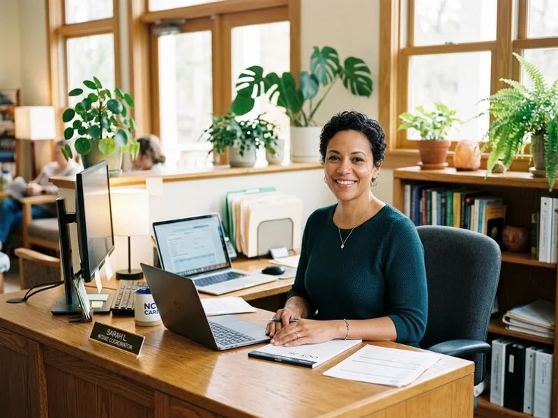 Calm professional Carolina Hoarding Cleanup intake coordinator at a sunlit desk