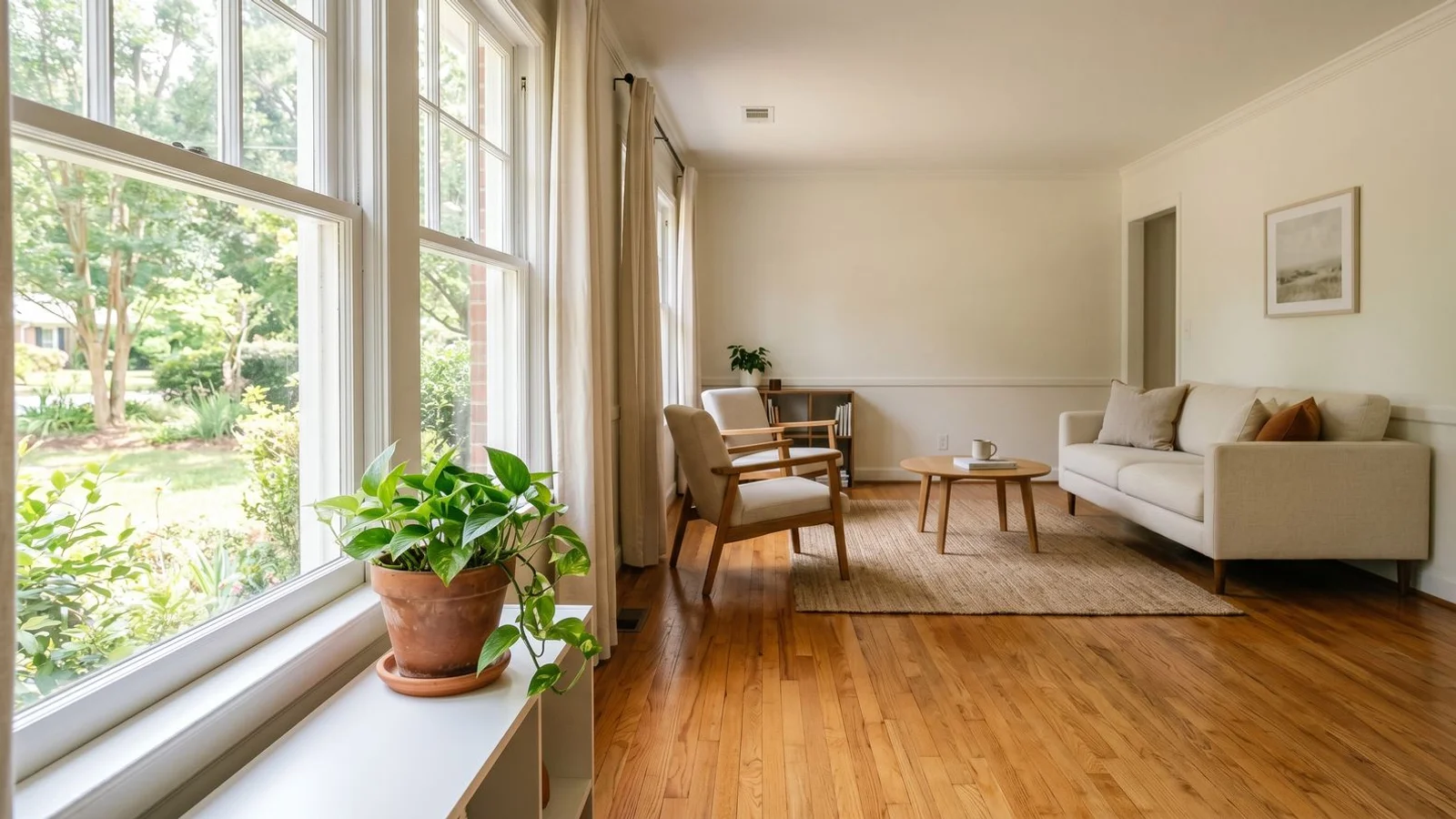 Calm clean Carolinas living room ready for use after a compassionate cleanup