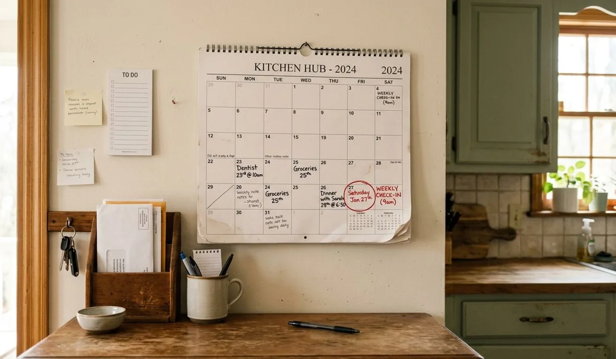 Calendar with weekly check-in marked