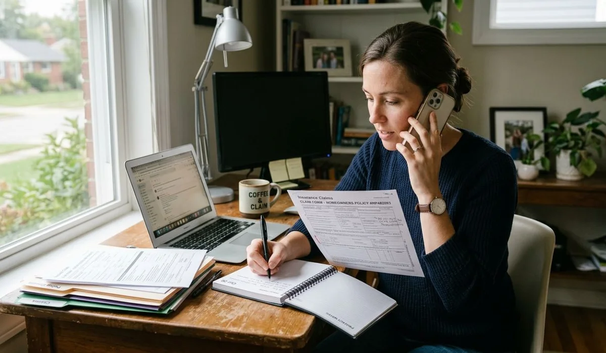 Phone call with insurance paperwork in hand