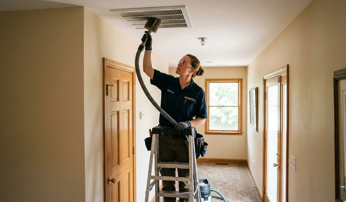 HVAC vent being cleaned by a technician