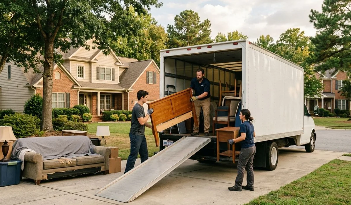 Furniture being loaded carefully into a Carolinas junk removal truck
