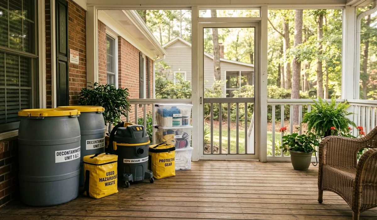Professional decontamination equipment on a Carolinas porch