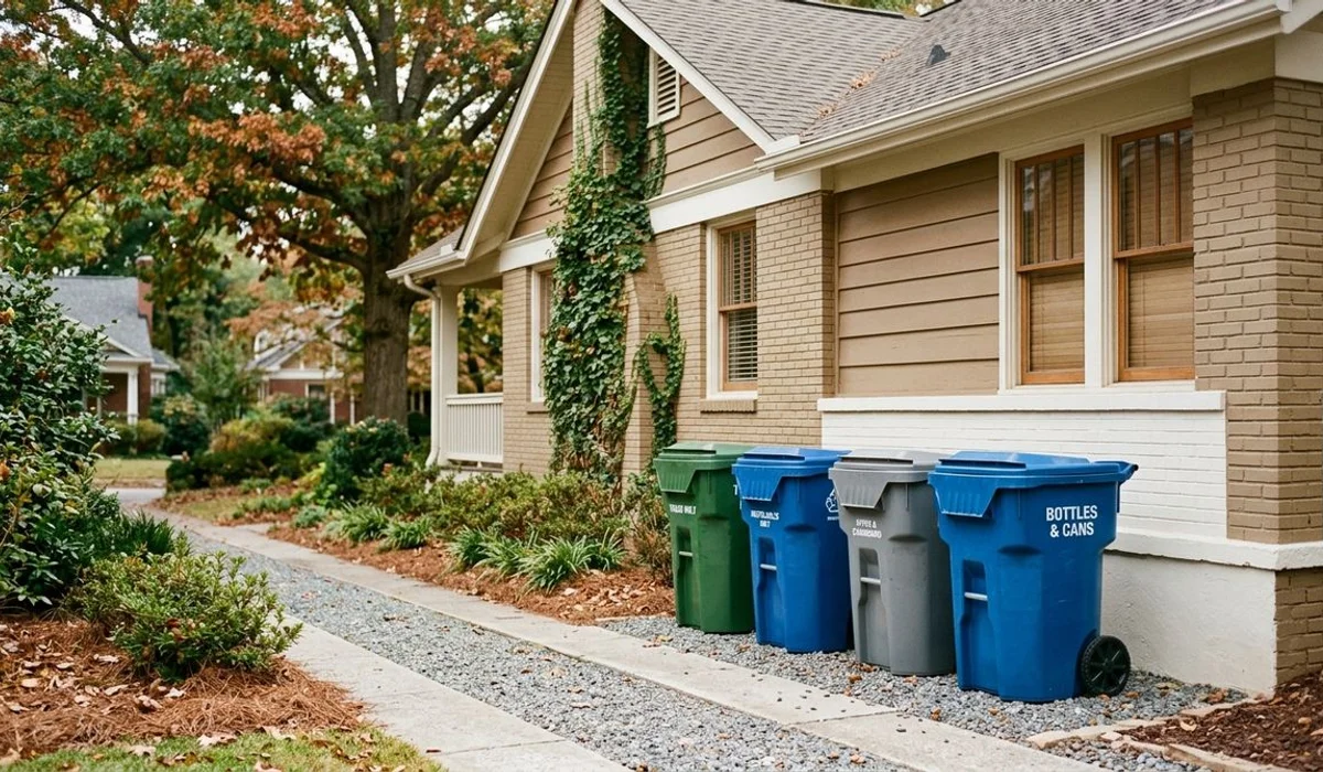 Recycling bins lined up neatly outside a Carolinas home