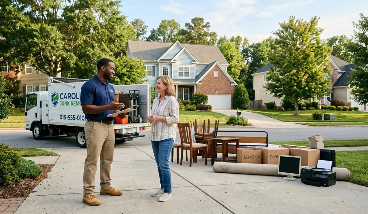 Carolinas junk removal technician demonstrating truckload sequence