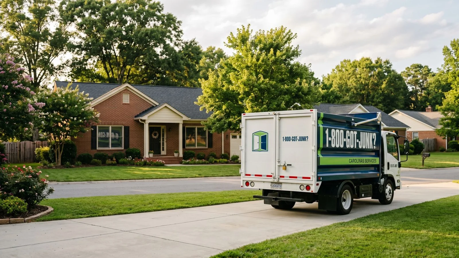 Clean Carolinas residential driveway with empty hauler ready for loading