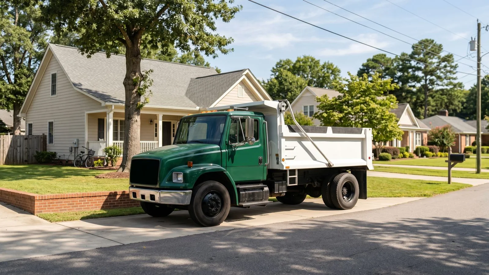 Clean junk removal truck on a sunlit Carolinas street