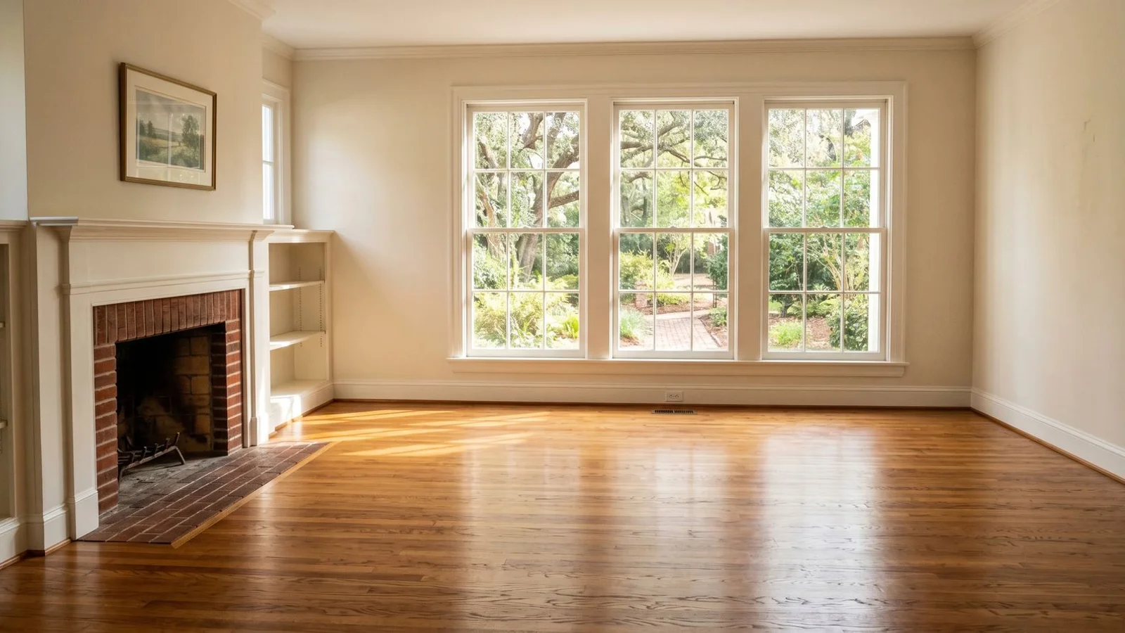 Cleared, sunlit Carolinas home interior after hoarding cleanup