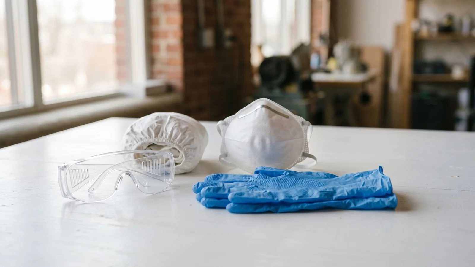 Clean PPE laid out on a tidy table