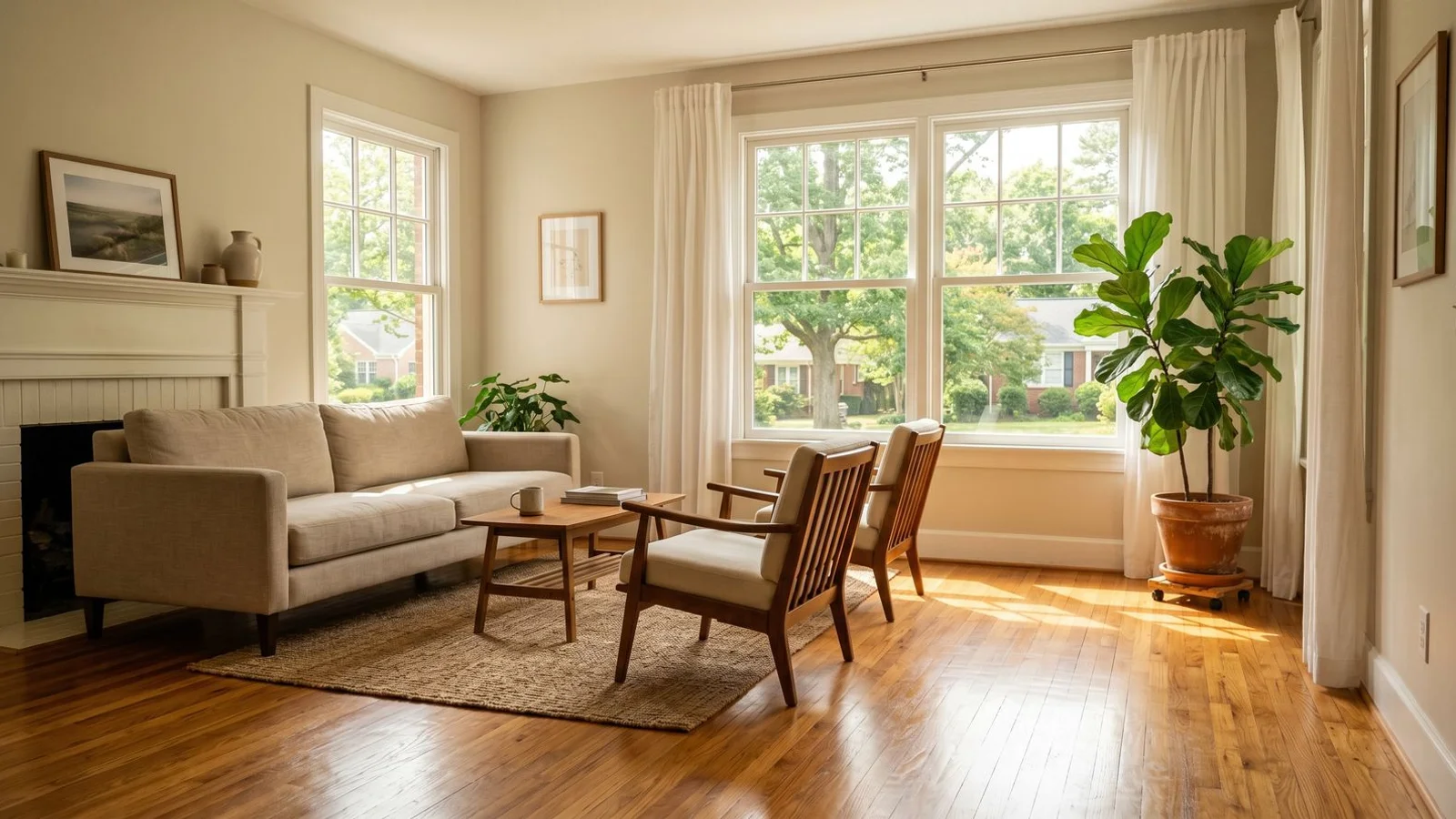Empty, tidy Carolinas living room ready for handoff after estate cleanout