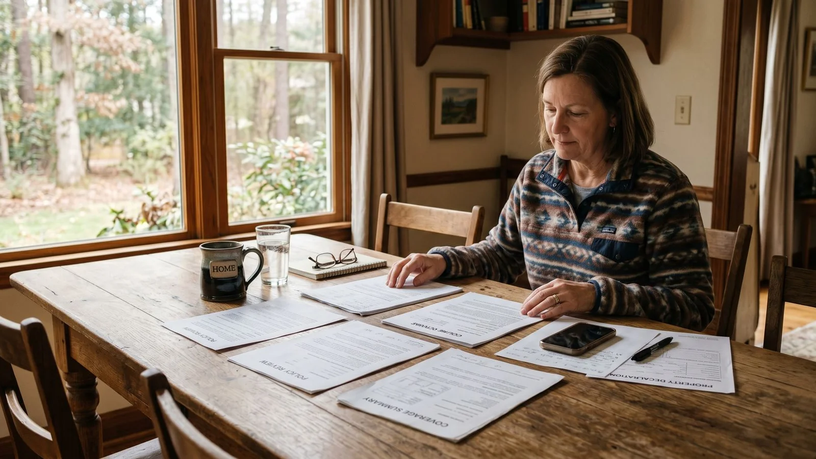 Insurance documents on a quiet Carolinas dining table