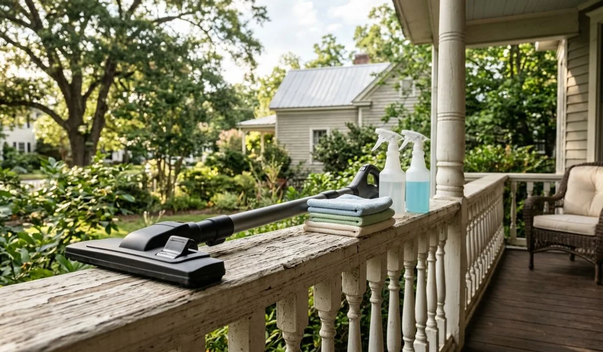 Professional cleaning equipment on a tidy Carolinas porch